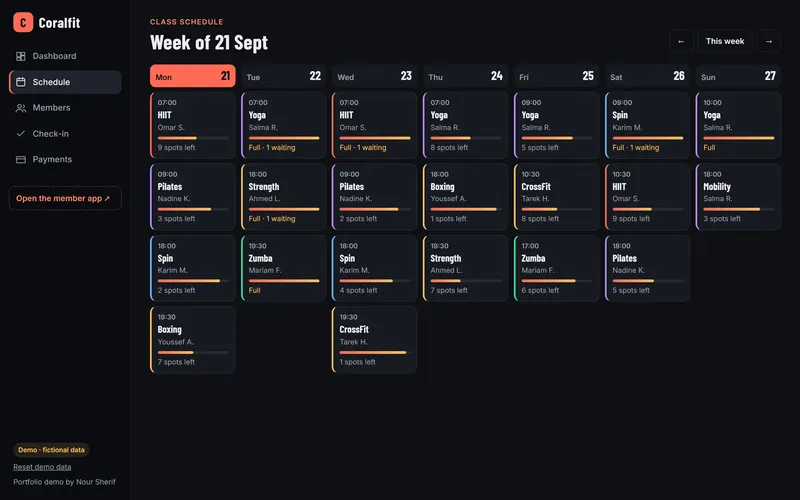 Gym system: classes, memberships & check-in, screen 2
