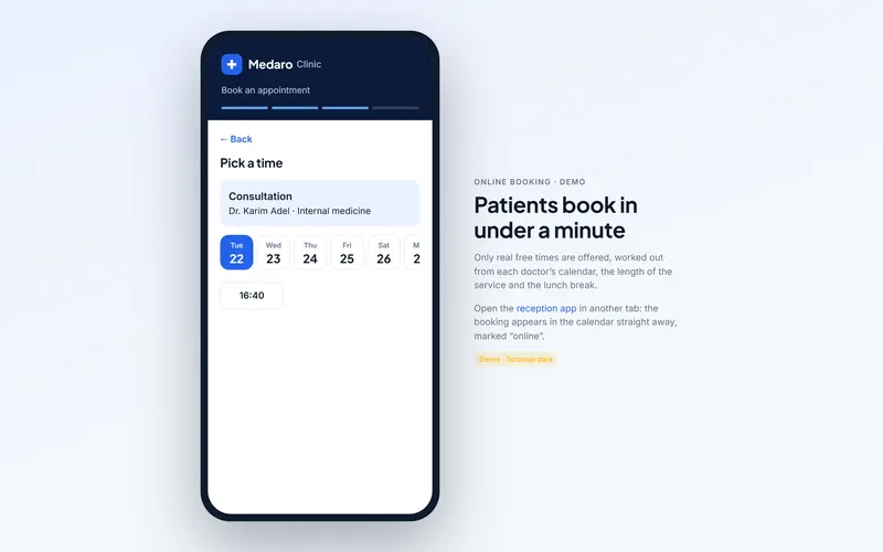 Clinic system: appointments, patient files & online booking, screen 5