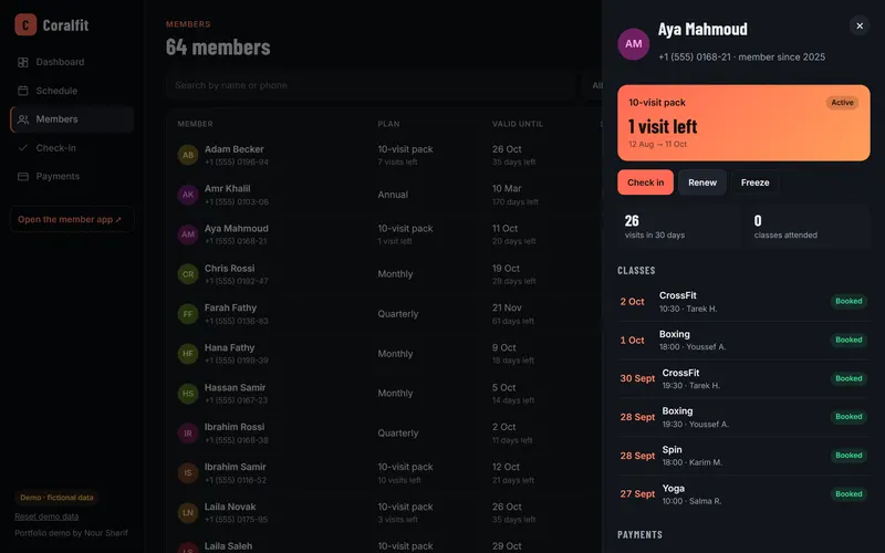 Gym system: classes, memberships & check-in, screen 3