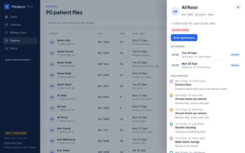 Clinic system: appointments, patient files & online booking, screen 4